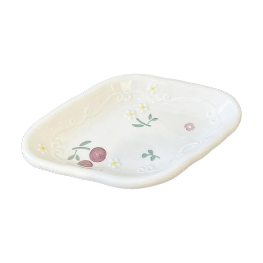 Quad Plate Jewelry Tray Ceramic Ring Holder / #c Cherries - Quad Plate Jewelry Tray / 10.8 x 6.3