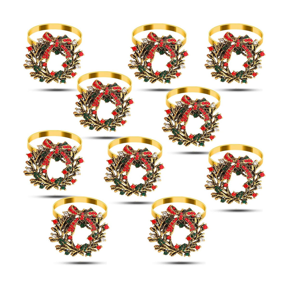 KPOSIYA Christmas Wreath Napkin Rings Set of 20, Metal Gold Napkin Holder