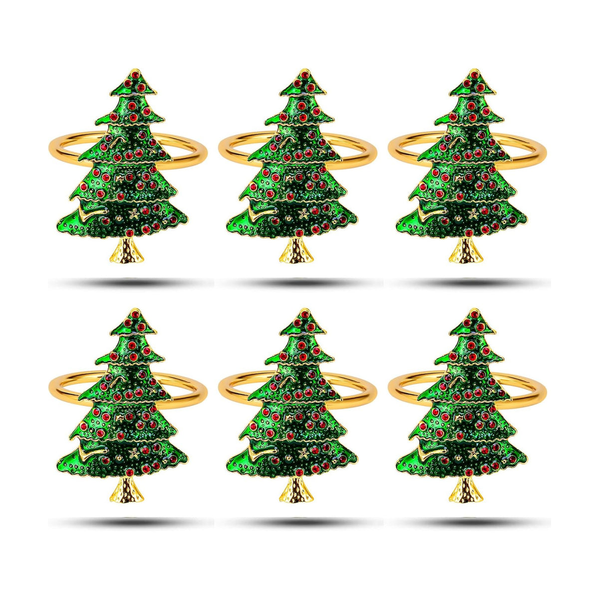 KPOSIYA Christmas Tree Napkin Rings Set of 6, Metal Gold Napkin Holder