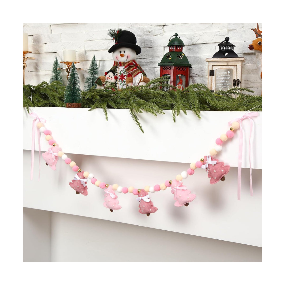 CroBlissful Pink Christmas Tree Felt Garland Xmas Bow Tree Decor