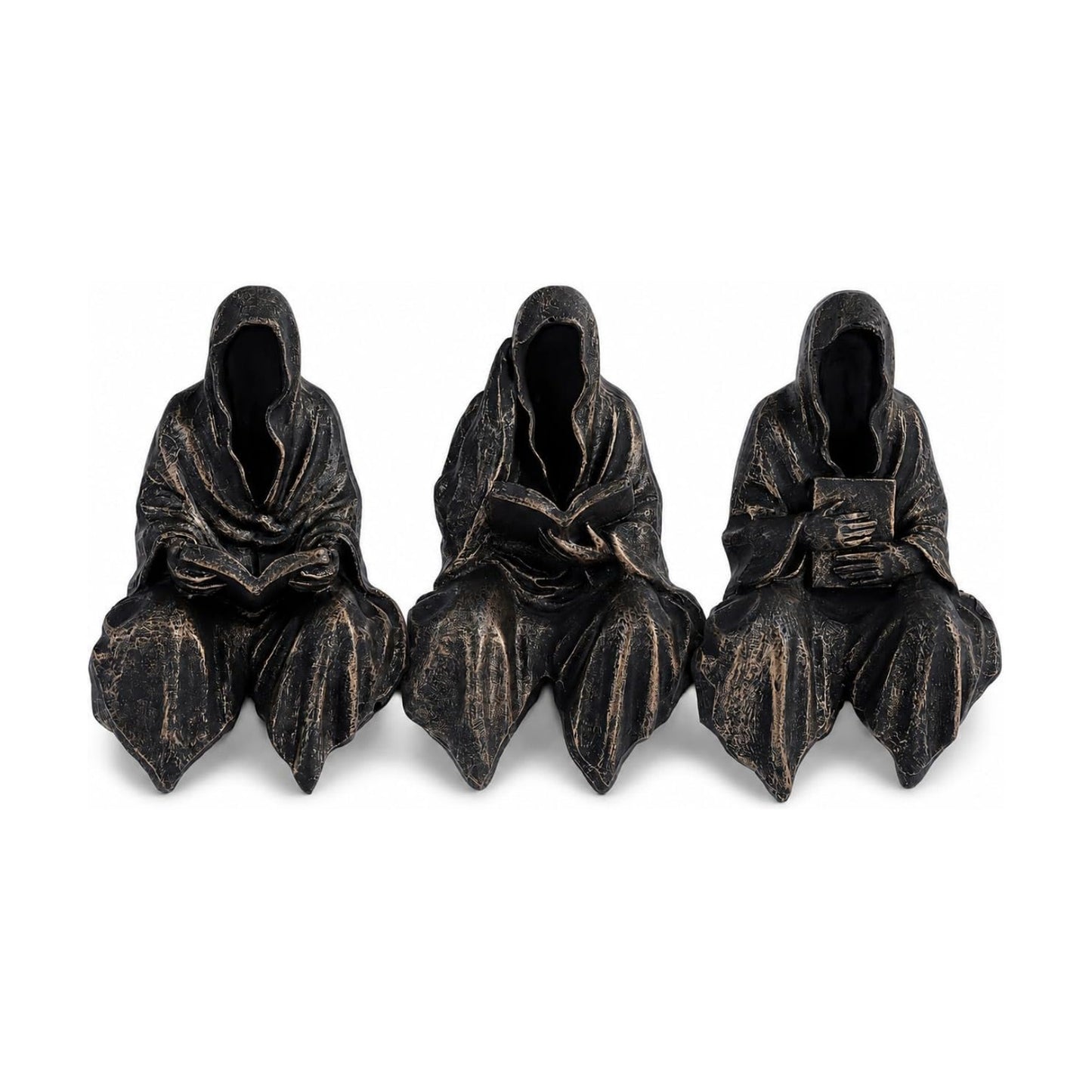 Gothic Grim Reaper Statue / Black Gold / Set of 3