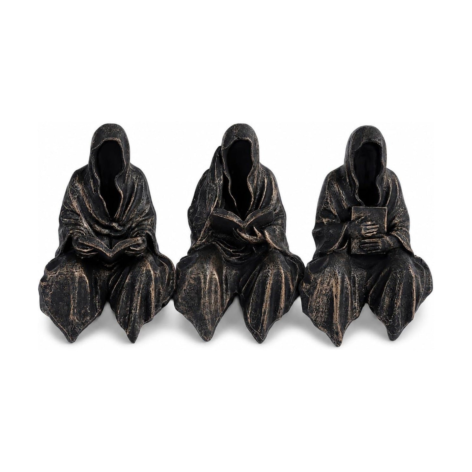 Gothic Grim Reaper Statue / Black Gold / Set of 3