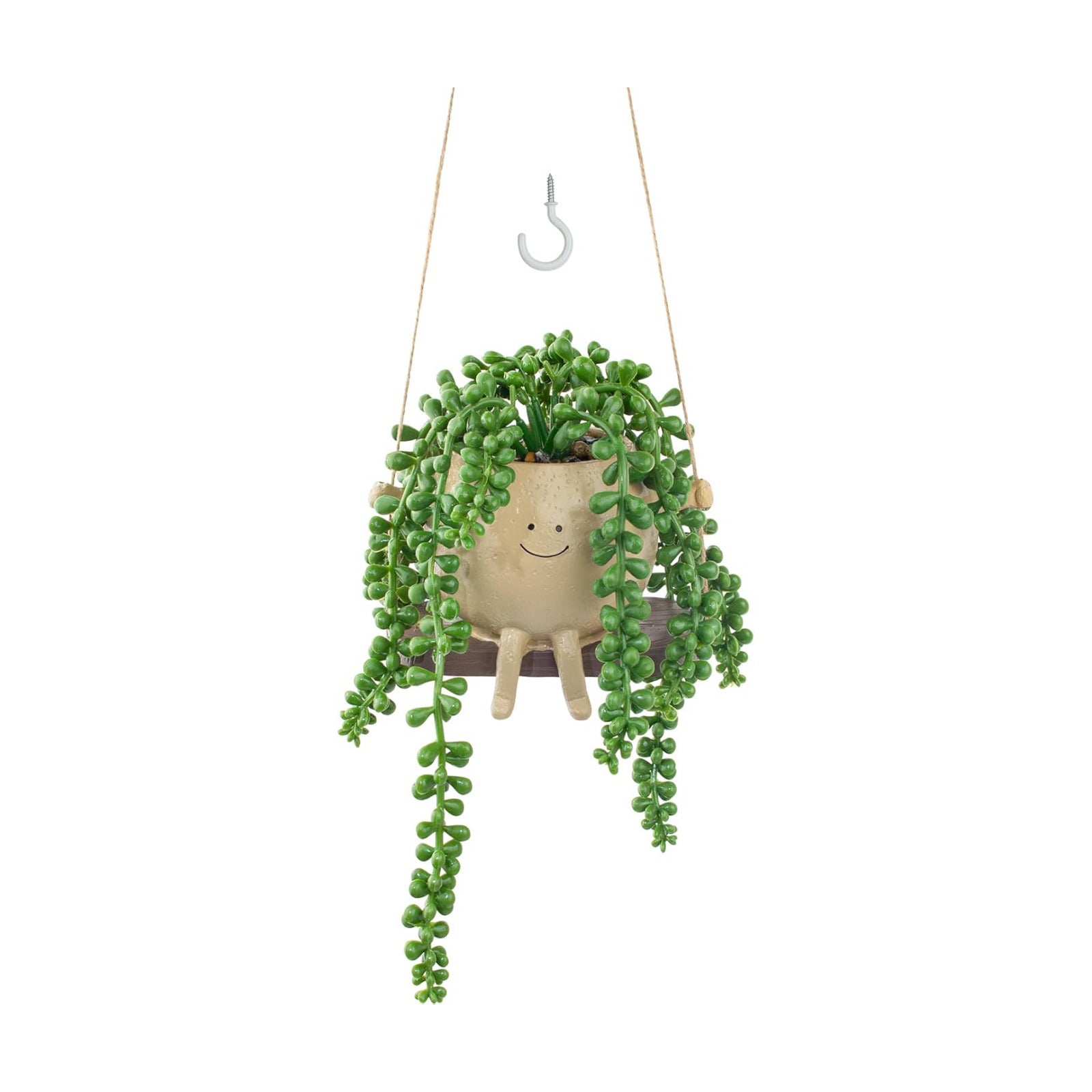 Artificial Hanging String of Pearls Succulent in Smiley Face Swing Planter / Hanging Succulents