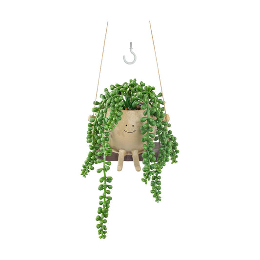 Artificial Hanging String of Pearls Succulent in Smiley Face Swing Planter / Hanging Succulents