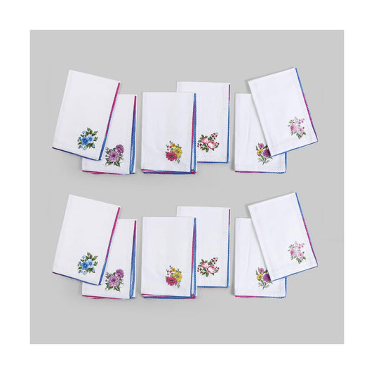 FINGERCRAFT Cloth Napkins Set of 12, 100% Cotton, 20x20 Inch, Multi Floral | Mitered corner, washable, soft, absorbent