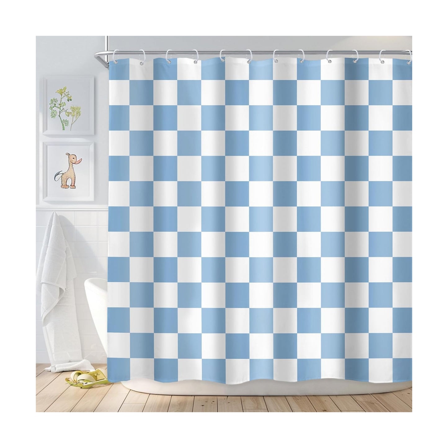 Blue White Checkered Shower Curtain L Vintage Abstract Y2K / 04 Blue White / 72"W x 72"L / 72 x 72