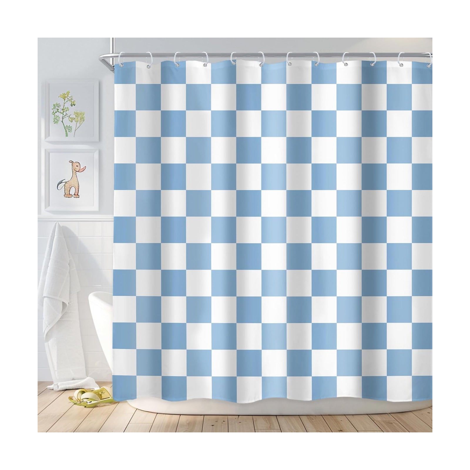 Blue White Checkered Shower Curtain L Vintage Abstract Y2K / 04 Blue White / 72"W x 72"L / 72 x 72