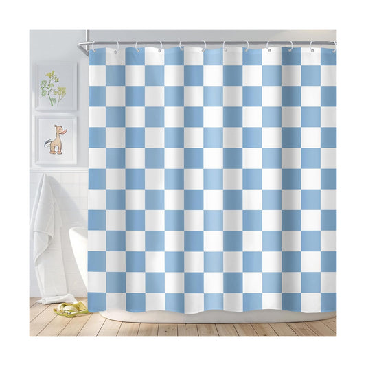 Blue White Checkered Shower Curtain L Vintage Abstract Y2K / 04 Blue White / 72"W x 72"L / 72 x 72