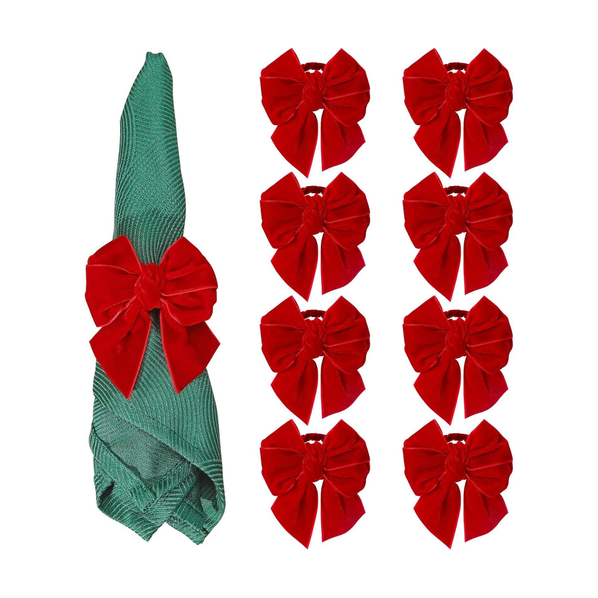 KPOSIYA Christmas Napkin Rings Set of 8, Red Bow Napkin Holder 4x4.4 in
