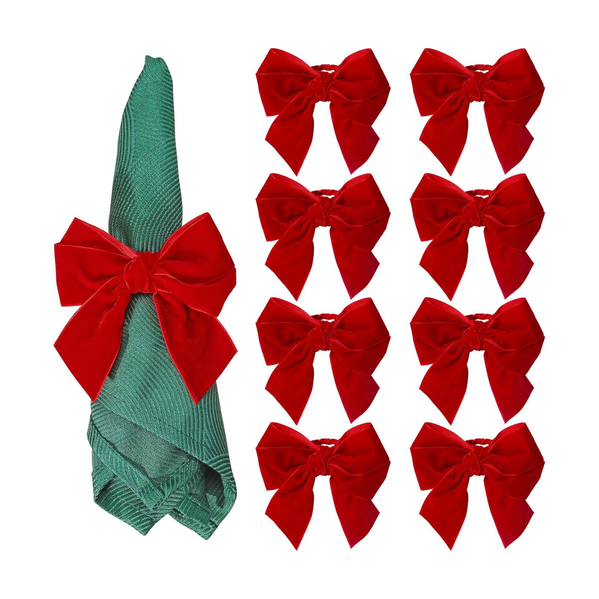 KPOSIYA Christmas Napkin Rings Set of 8, Red Bow Napkin Holder 3.5x3.5 in