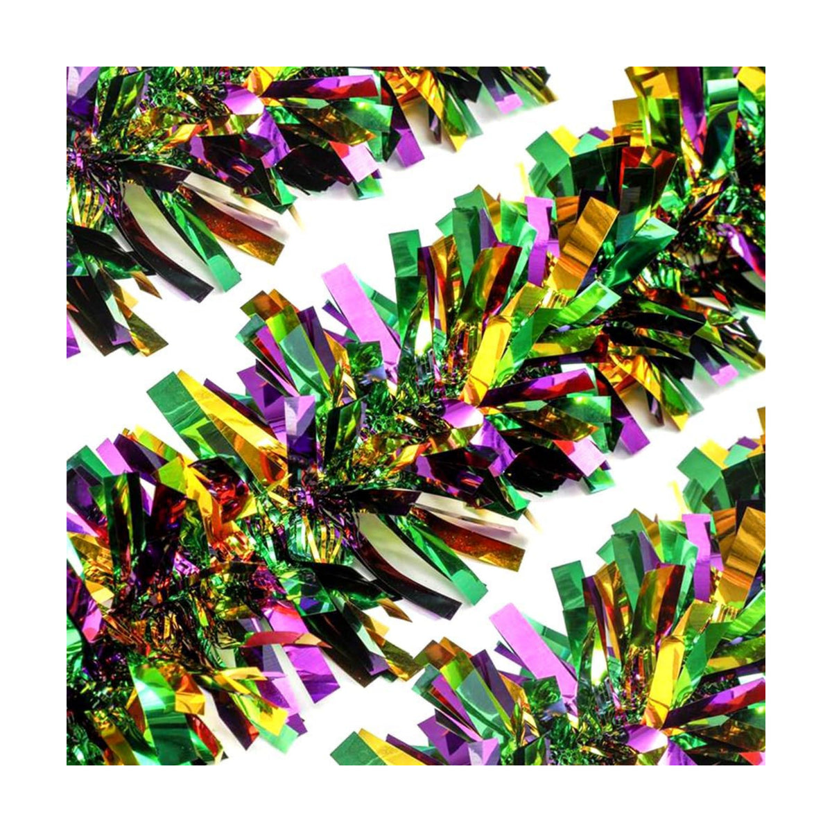 33Ft Christmas Tinsel Garland, Gold Green Purple Metallic Twist Foil Tinsel Garland Hanging Decor for Christmas Tree Birthday Kwanzaa Party Indoor Outdoor Party Supplies - Gold Green Purple