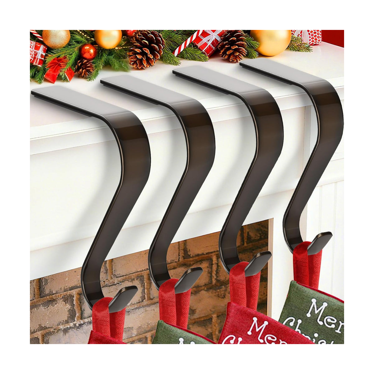Christmas Stocking Holders for Mantle Set 4, Non-Slip Fireplace Hooks