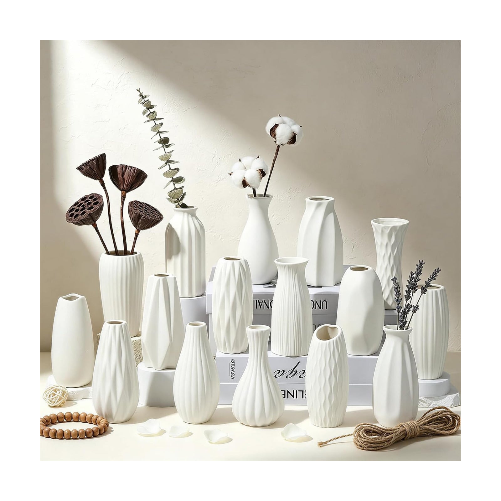 Ceramic Bud Vases / Unglazed Vases / White / Set of 16
