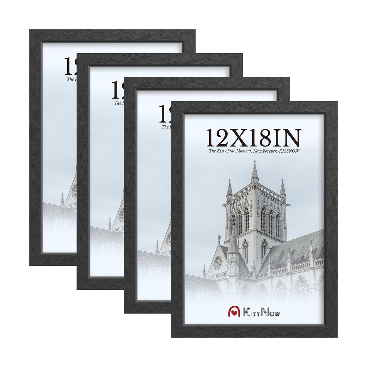 12x18 Poster Frame 4 Pack, Black Solid Wood, Gallery Wall Hanging | Thick & Wide Border, HD Tempered Glass, Vertical or