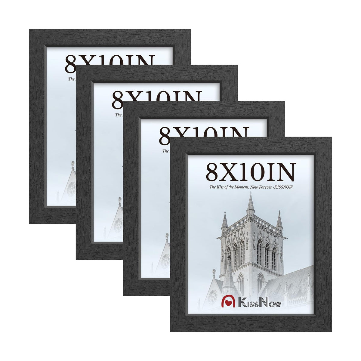 8x10 Picture Frame 4 Pack, Black Solid Wood Photo Frame with Glass | Tempered Glass, Thick & Wide Border, Vertical or