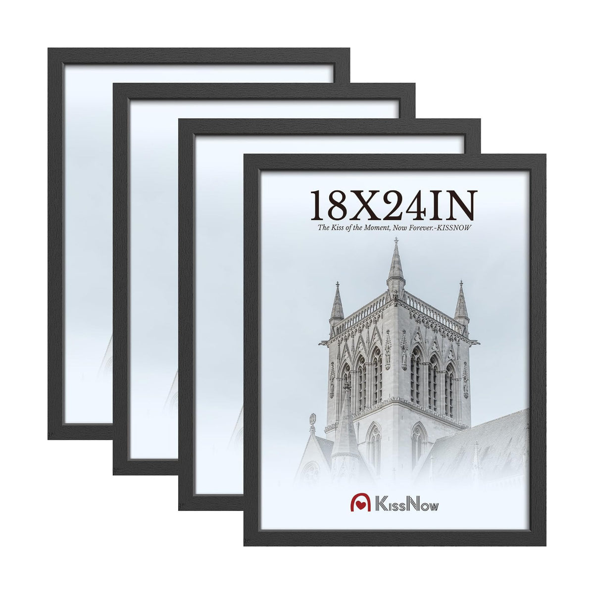 18x24 Poster Frame 4 Pack, Black Solid Wood, Gallery Wall Hanging | Thick & Wide Border, Polished Plexiglass, Vertical