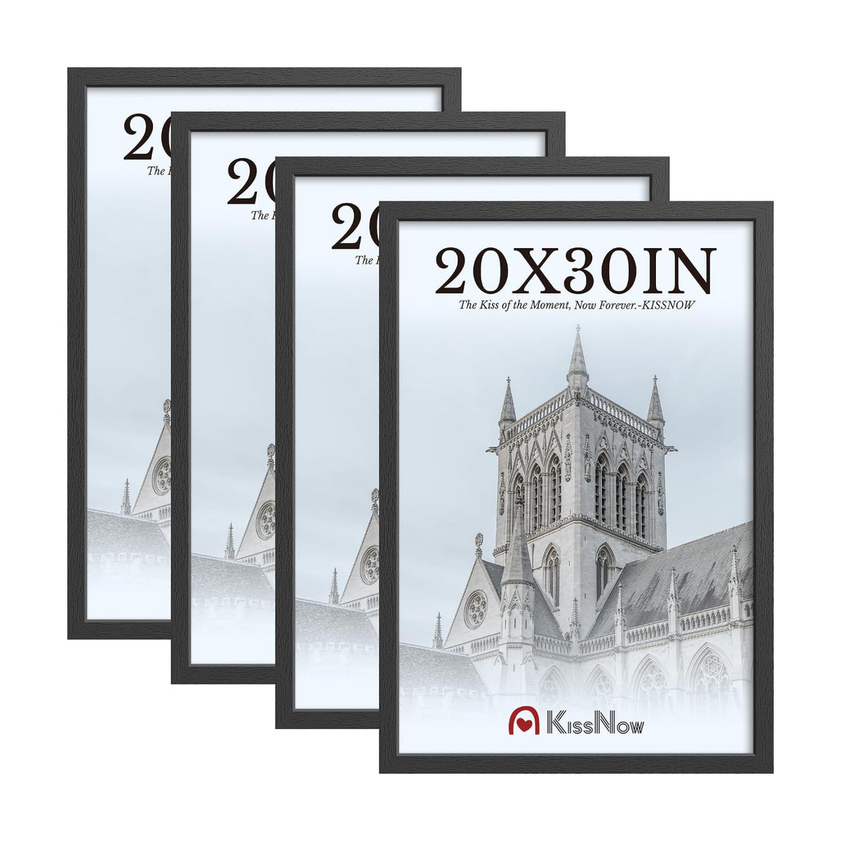 20x30 Poster Frame 4 Pack, Black Solid Wood, Gallery Wall Hanging | Thick & Wide Border, Polished Plexiglass, Vertical