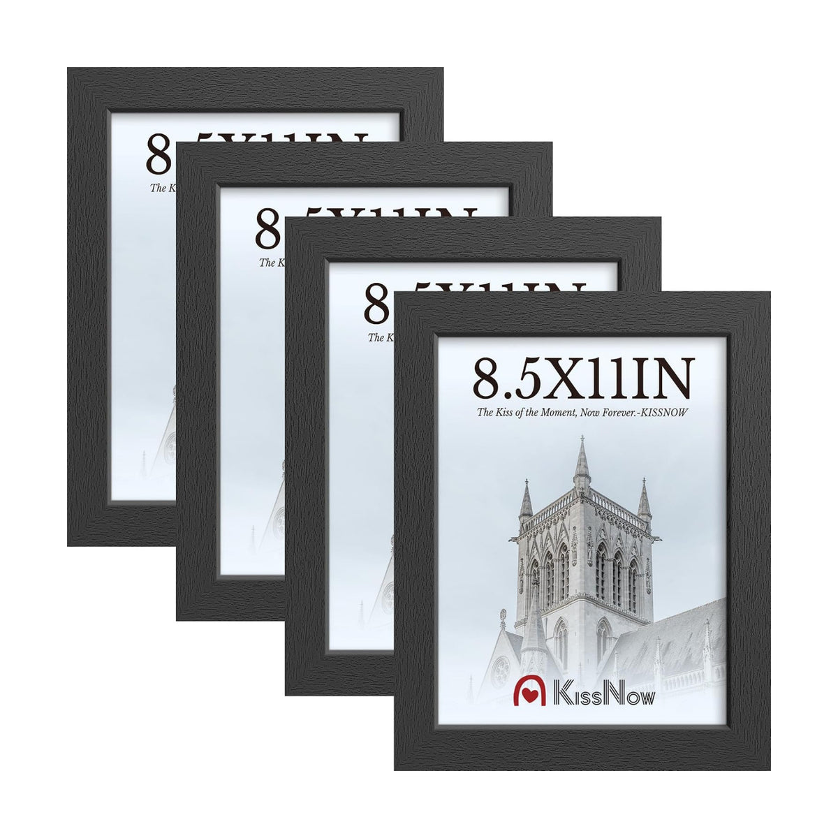8.5 by 11 Picture Frame 4 Pack, Black Solid Wood Glass Photo Frame | Tempered Glass, Thick & Wide Border, Vertical or
