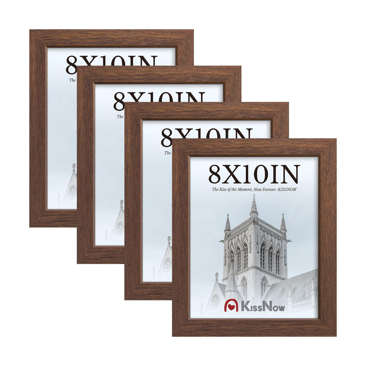 8x10 Picture Frame 4 Pack, Brown Solid Wood Photo Frame with Glass | Tempered Glass, Thick & Wide Border, Vertical or