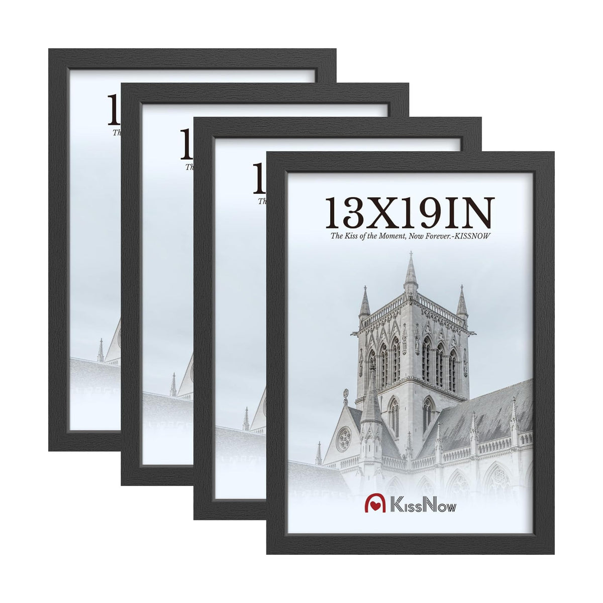 13x19 Picture Frame 4 Pack, Black Solid Wood, Gallery Wall Hanging | Thick & Wide Border, HD Tempered Glass, Vertical