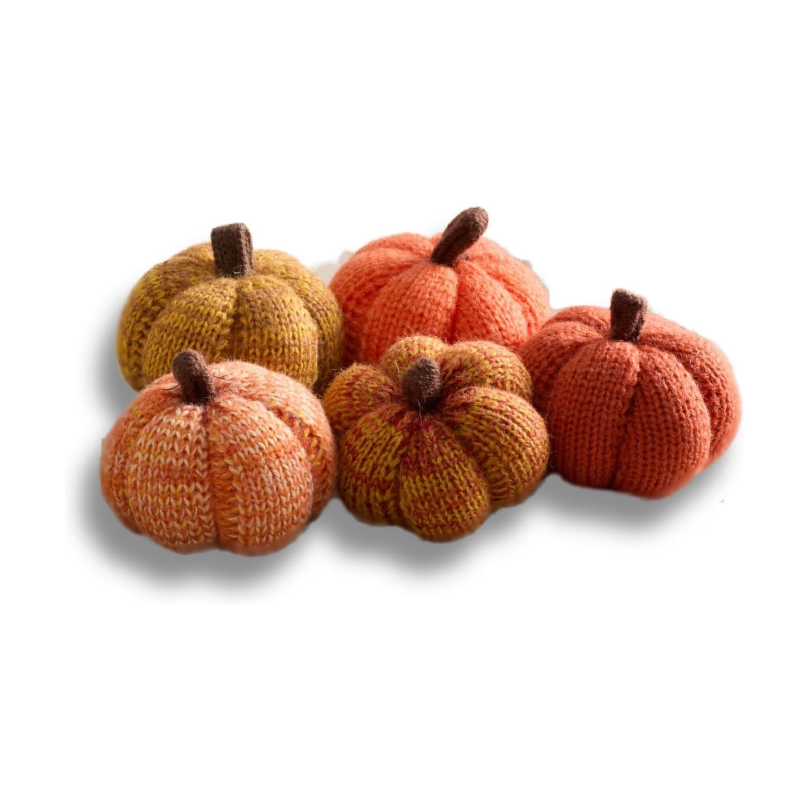 Set of 5 Mini Knit Pumpkins, Sunset Orange Gold Rust (Sunset 2.5 Inch Set)