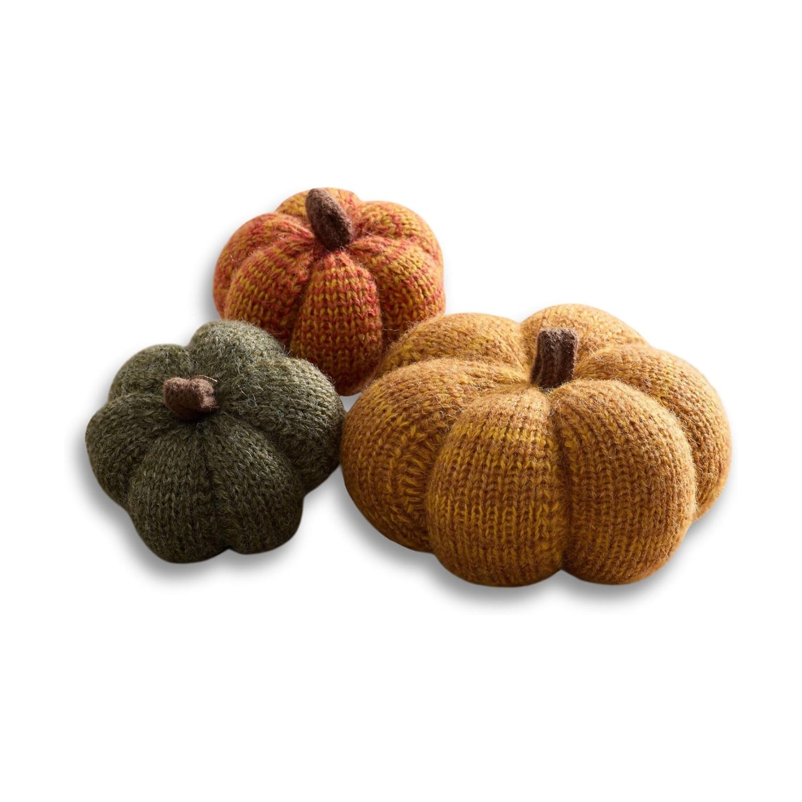Set of 3 Cozy Mini Knit Pumpkins (Marigold Multi-Size Set)