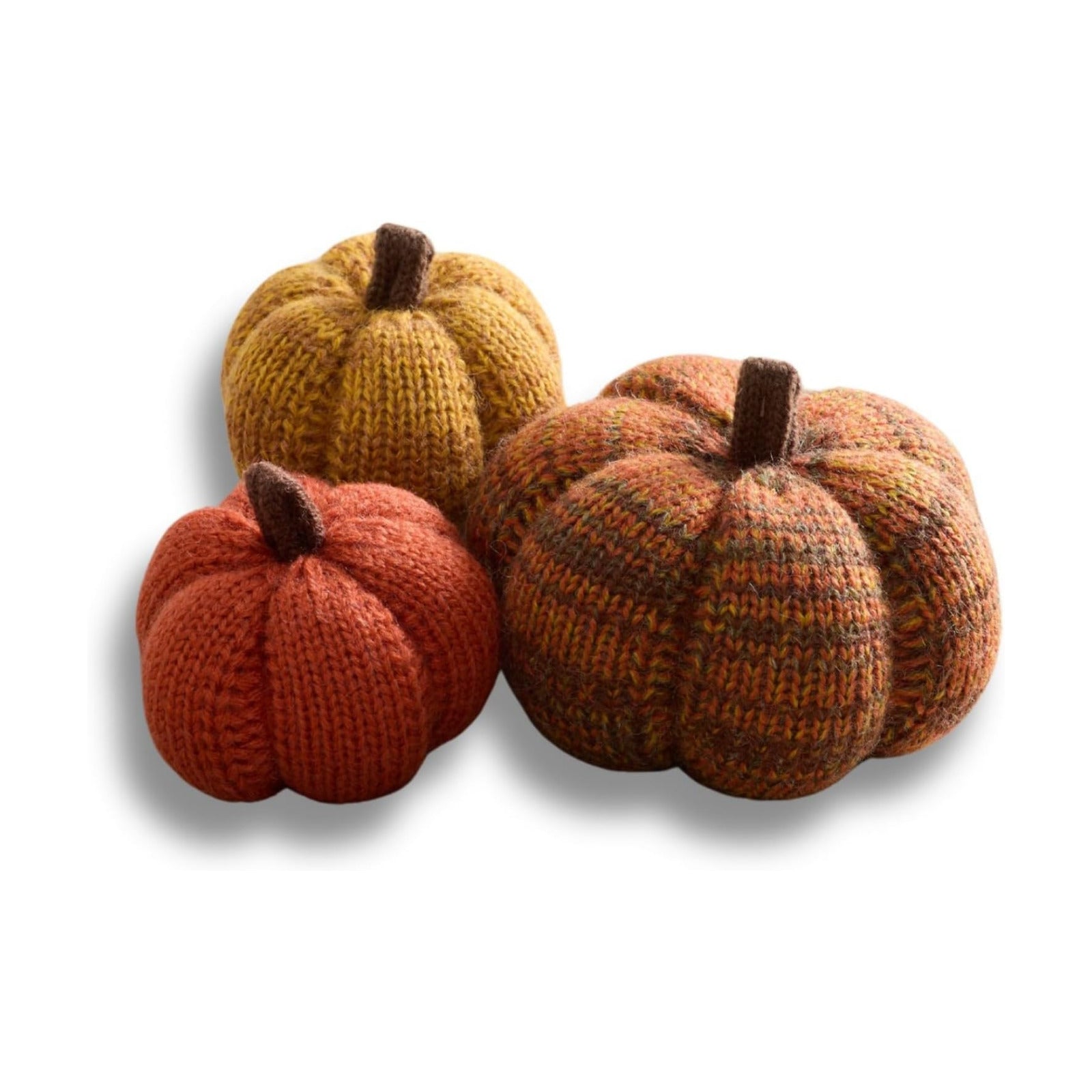 Set of 3 Cozy Mini Knit Pumpkins, Green Gold (Spiced Maple Multi-Size Set)