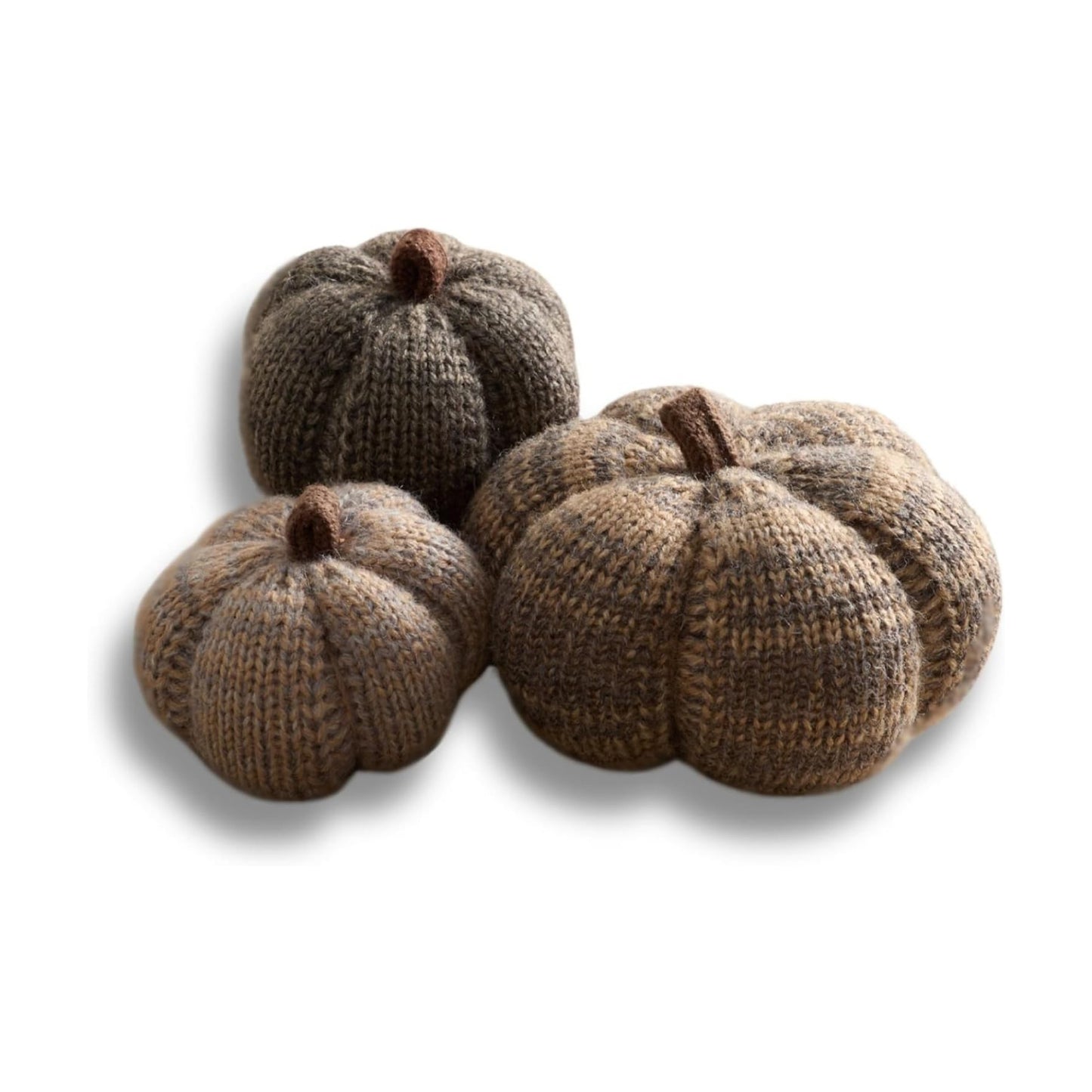 Set of 3 Cozy Mini Knit Pumpkins (Cobblestone Multi-Size Set)