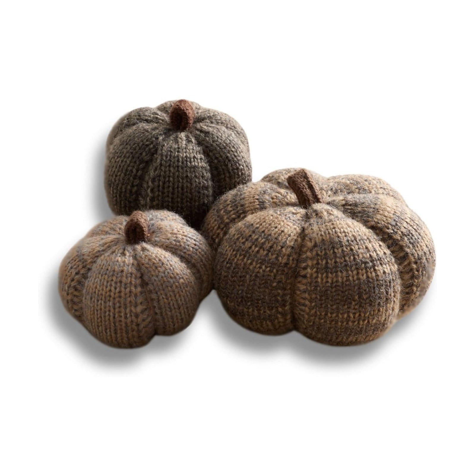 Set of 3 Cozy Mini Knit Pumpkins (Cobblestone Multi-Size Set)