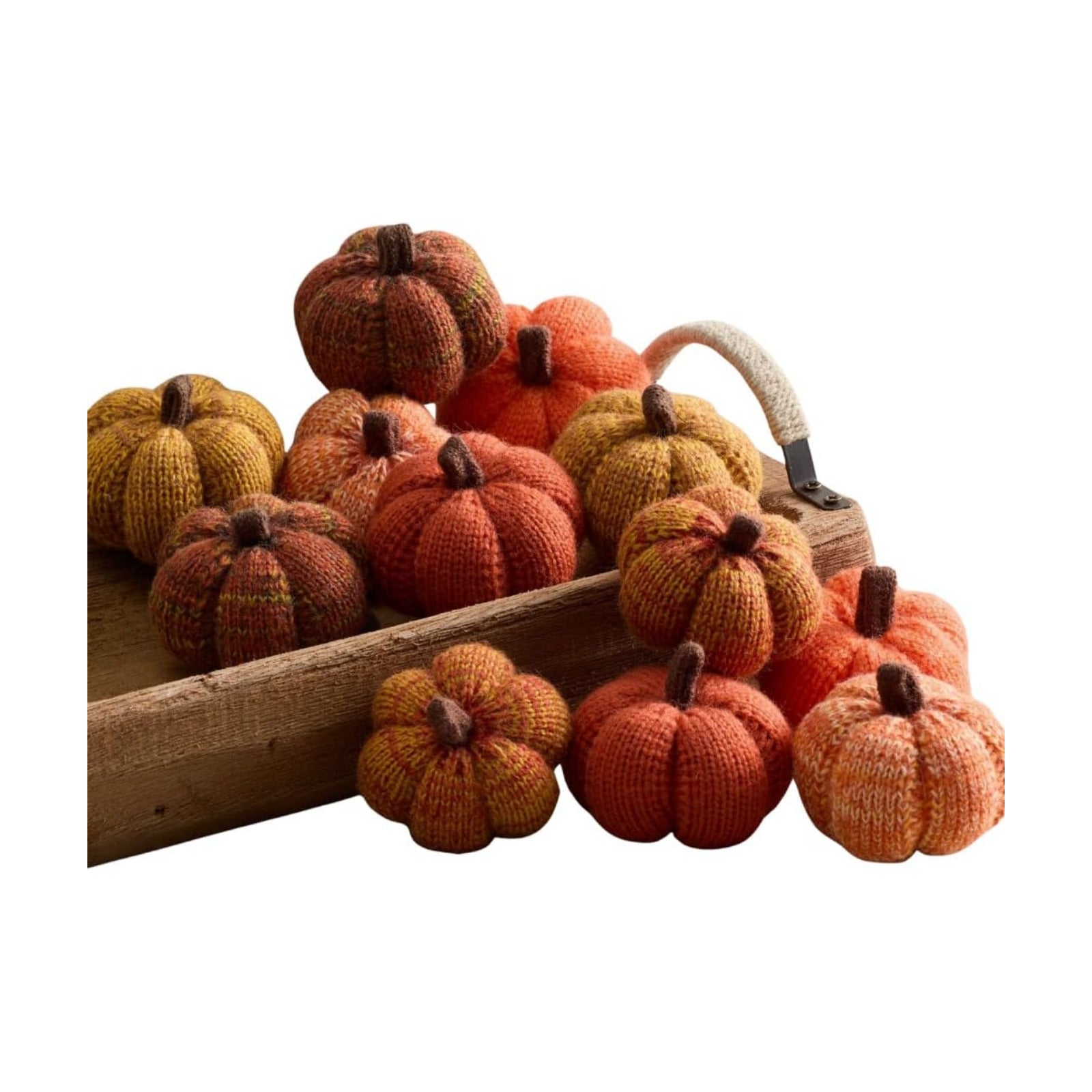 Set of 12 Cozy Mini Knit Orange Pumpkins (Sunset Full Set)