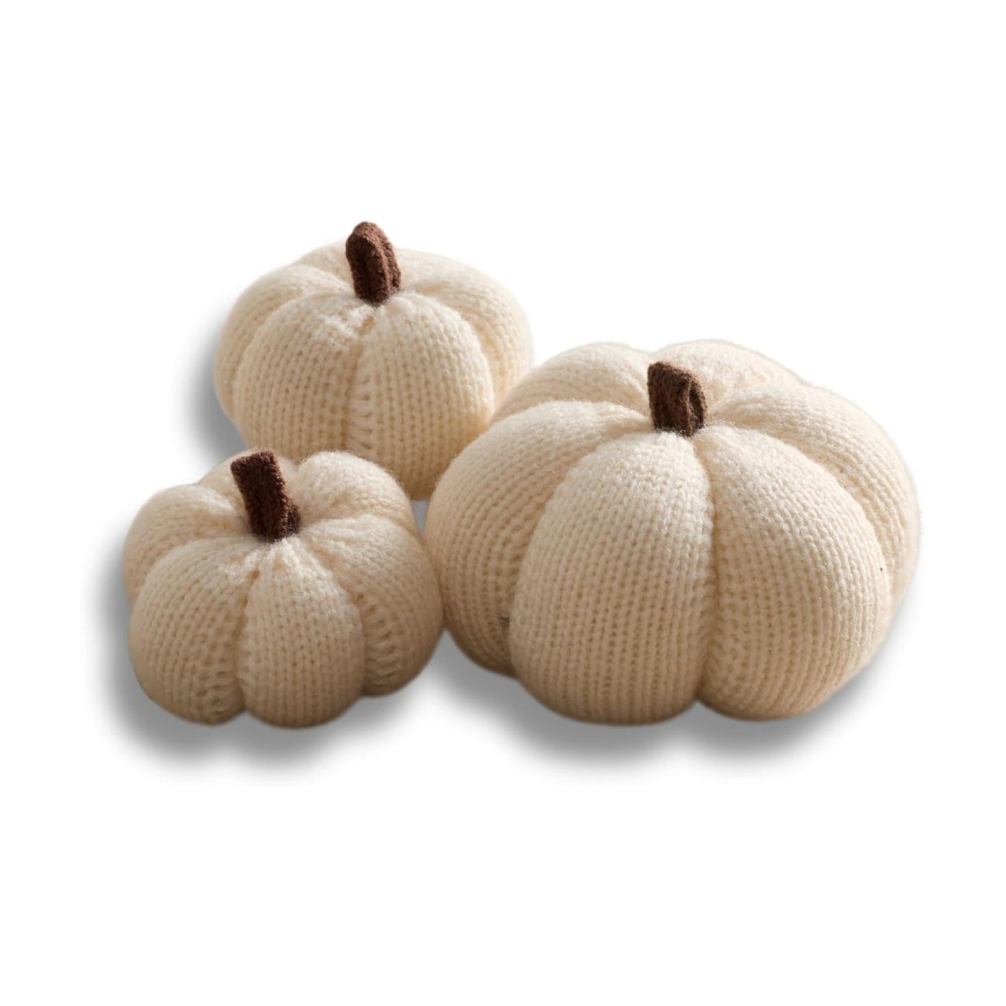 Cozy Mini Knit Set of 3 Ivory Pumpkins (Snowdrop Multi-Size Set)