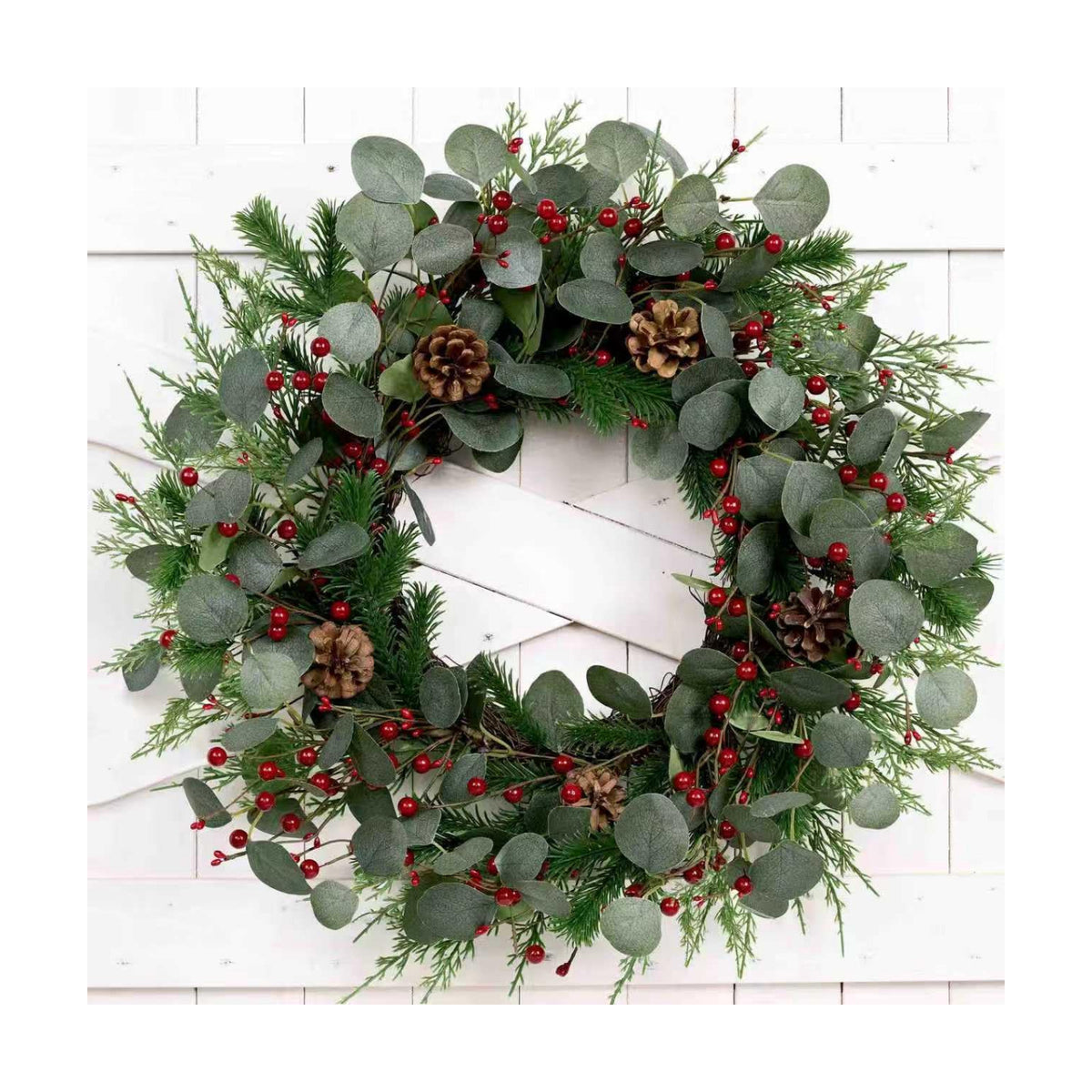Christmas Wreath 24inch Christmas Wreaths for Front Door Xmas Red Berry Wreath with Eucalyptus Leaves Pine Cones Red Berries for Wall Window Indoor Outdoor Winter Decorations