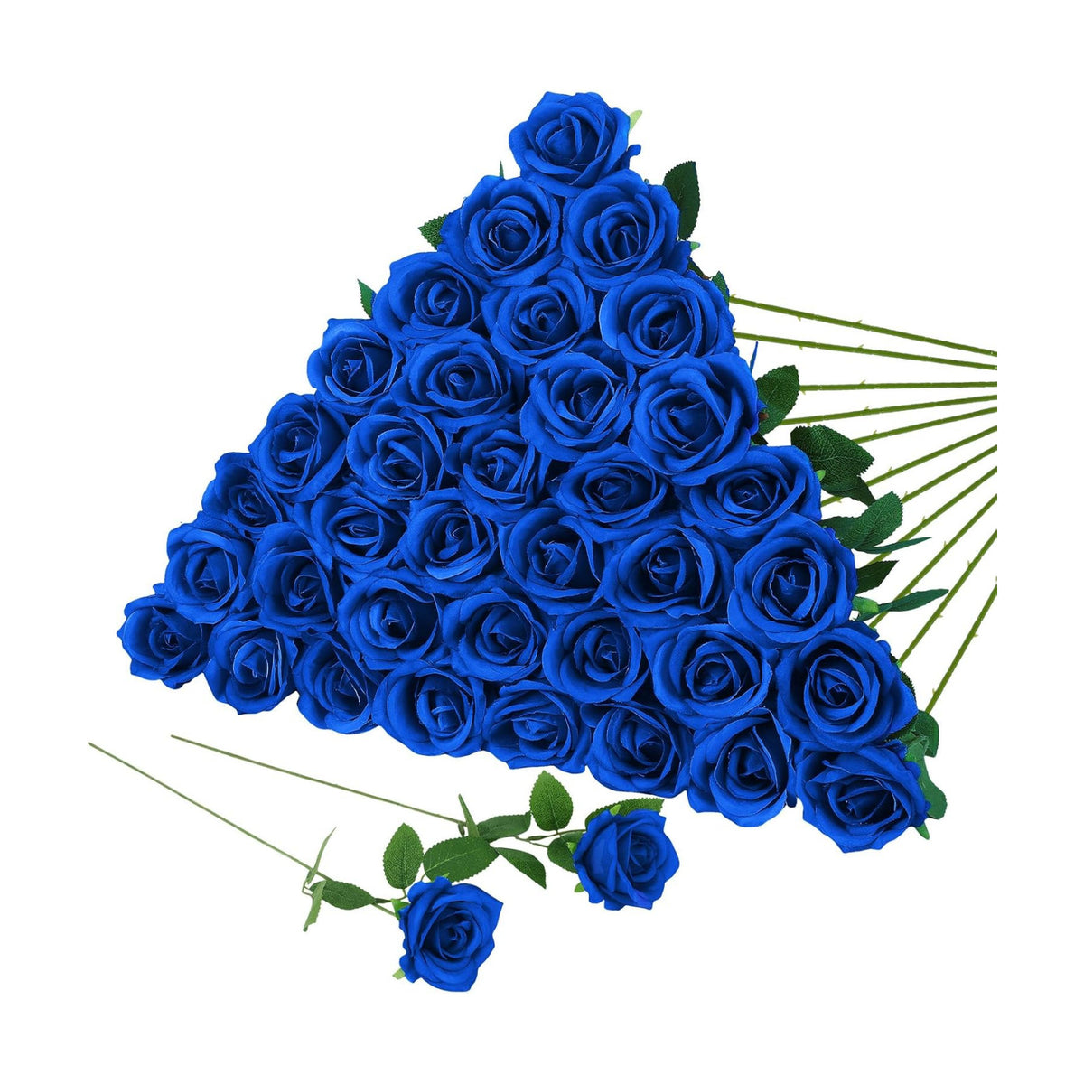 36 Pcs Royal Blue Artificial Roses with Long Stems