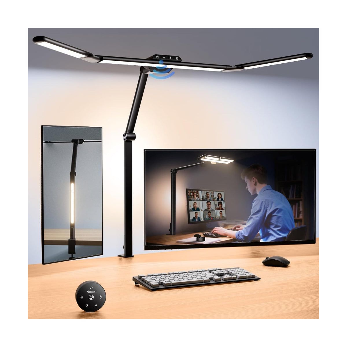 Quntis 32.3" Eye Care Architect Desk Lamps with Clamp for Office Home Dorm | 1100LM Bright, Ambient Backlight, Radar