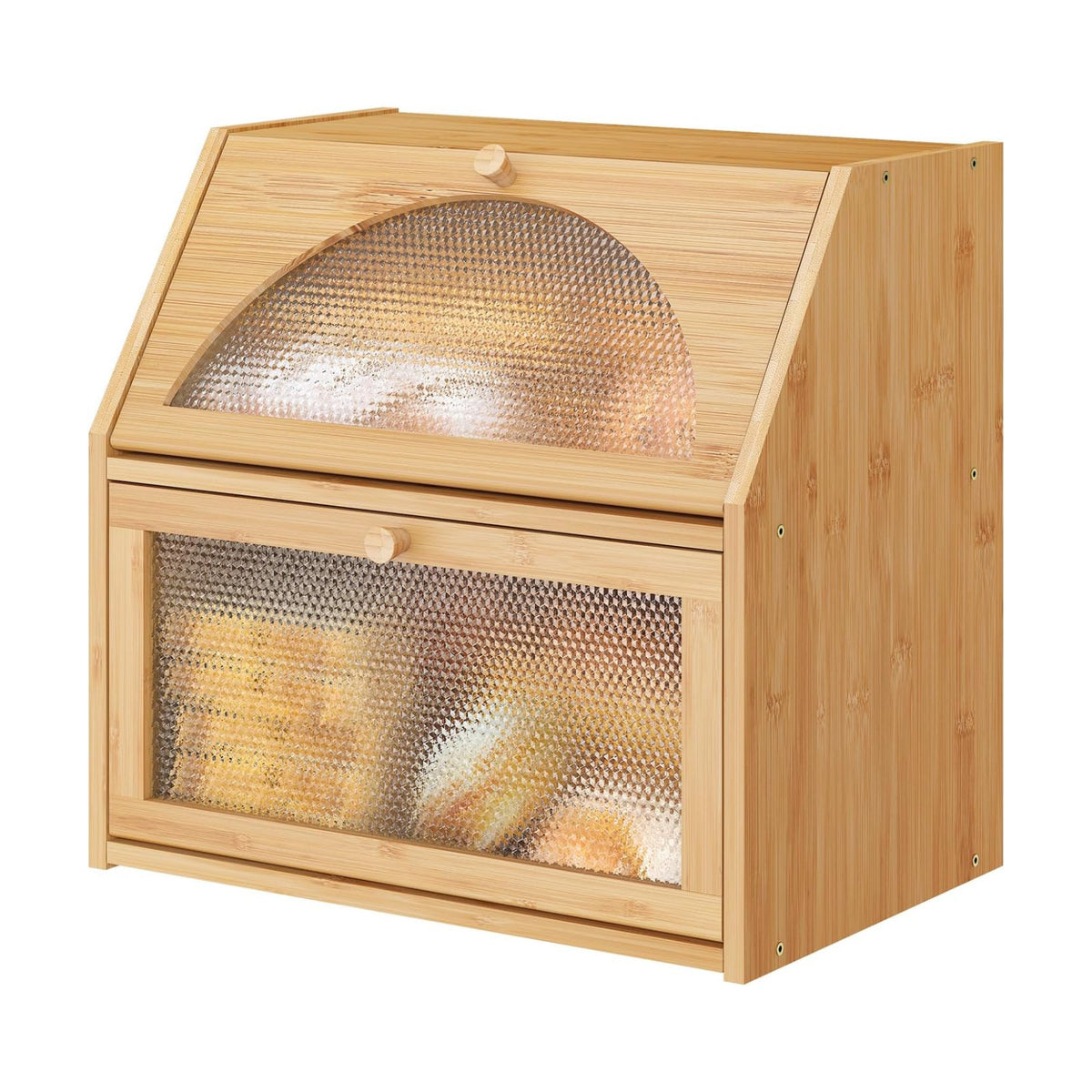 Extra Large Bread Box for Kitchen Counter, Bamboo Wood Double Layer Bread Box for Kitchen Counter, Wooden Capacity