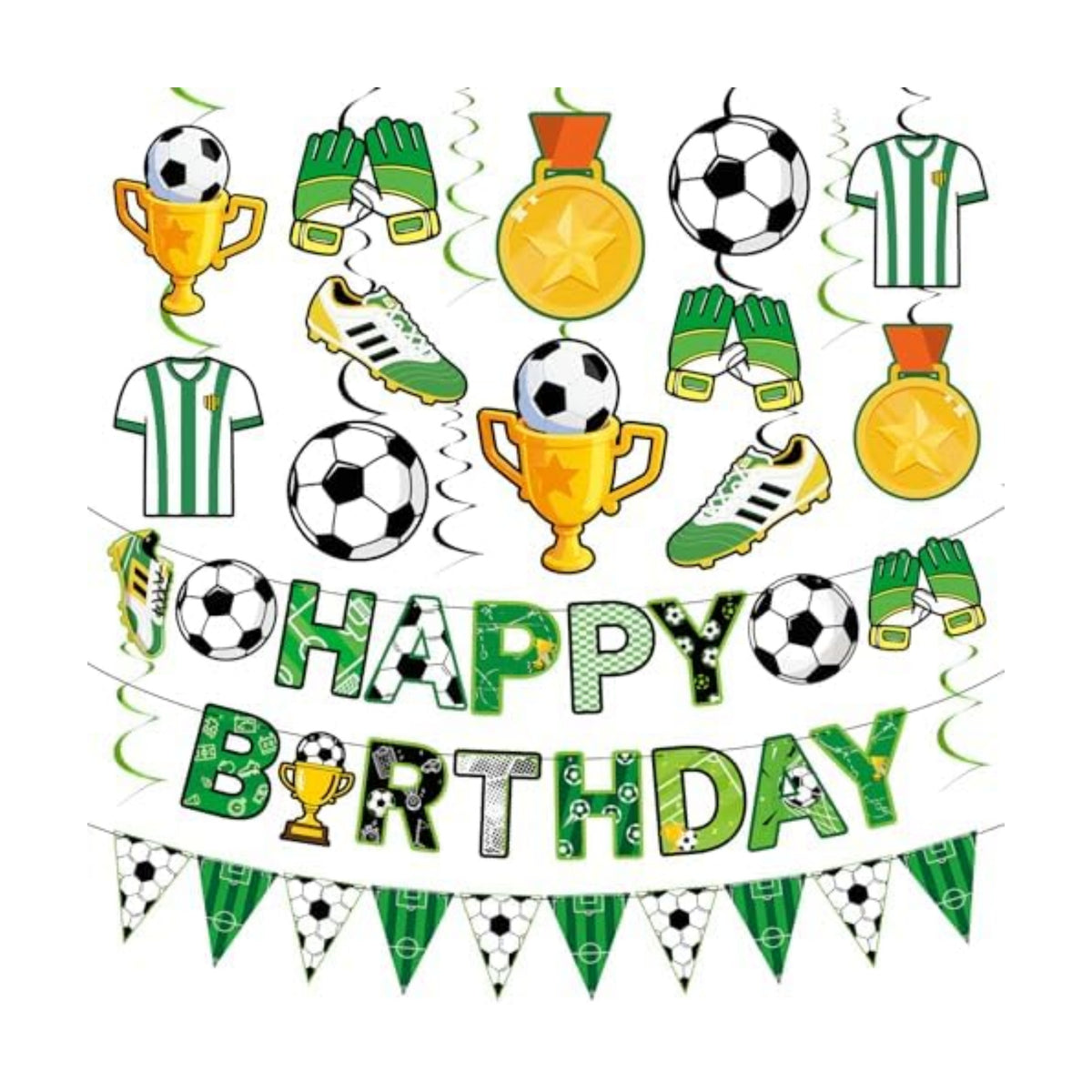 Soccer Party Decorations, 14Pcs Soccer Birthday Party Supplies Include Soccers Happy Birthday Banner Paper Garland Hanging Swirl for Boys Sports Birthdays Decor