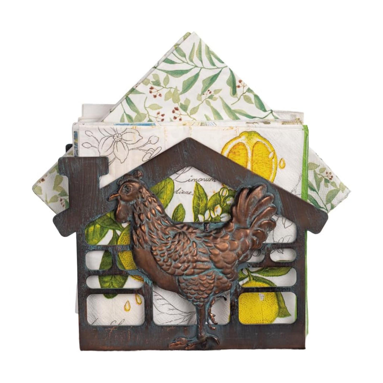 Metal Napkin Holder / Antique Copper Patina / Rooster