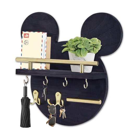 Key Holder / Shelf and 6 Hooks / Black
