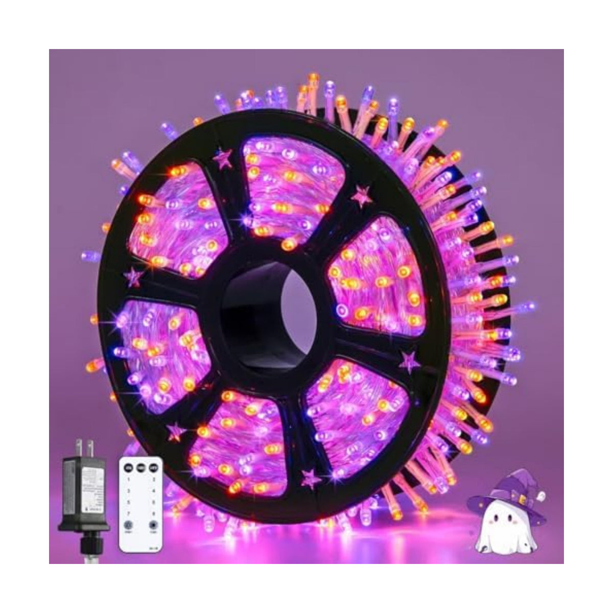 JMEXSUSS 163 FT 500 LED Orange and Purple Halloween String Lights Indoor