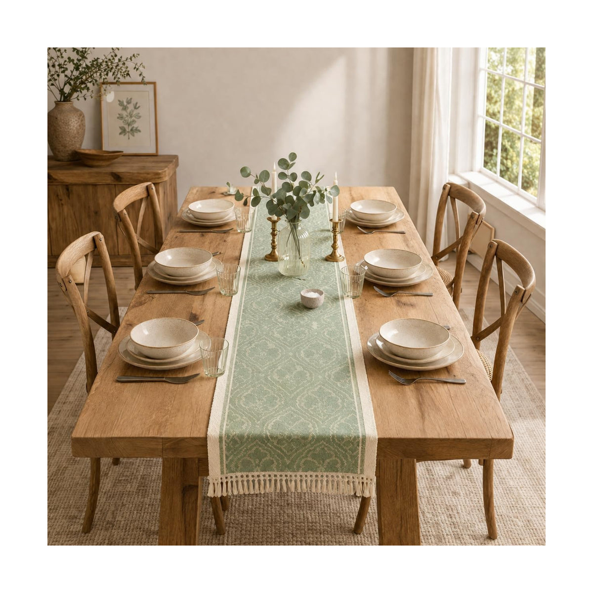 14x138 Botanical Table Runner Waterproof Floral Vine Boho Tassels | Planning a rustic wedding or banquet? This
