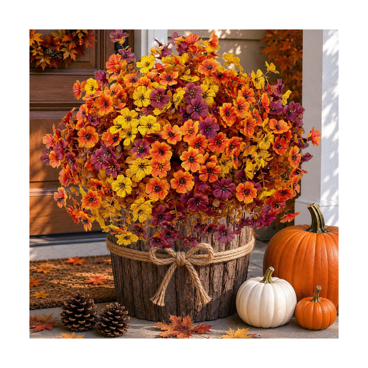AXYLEX Artificial Fall Flowers Outdoor Fake Mums Brown Orange Yellow