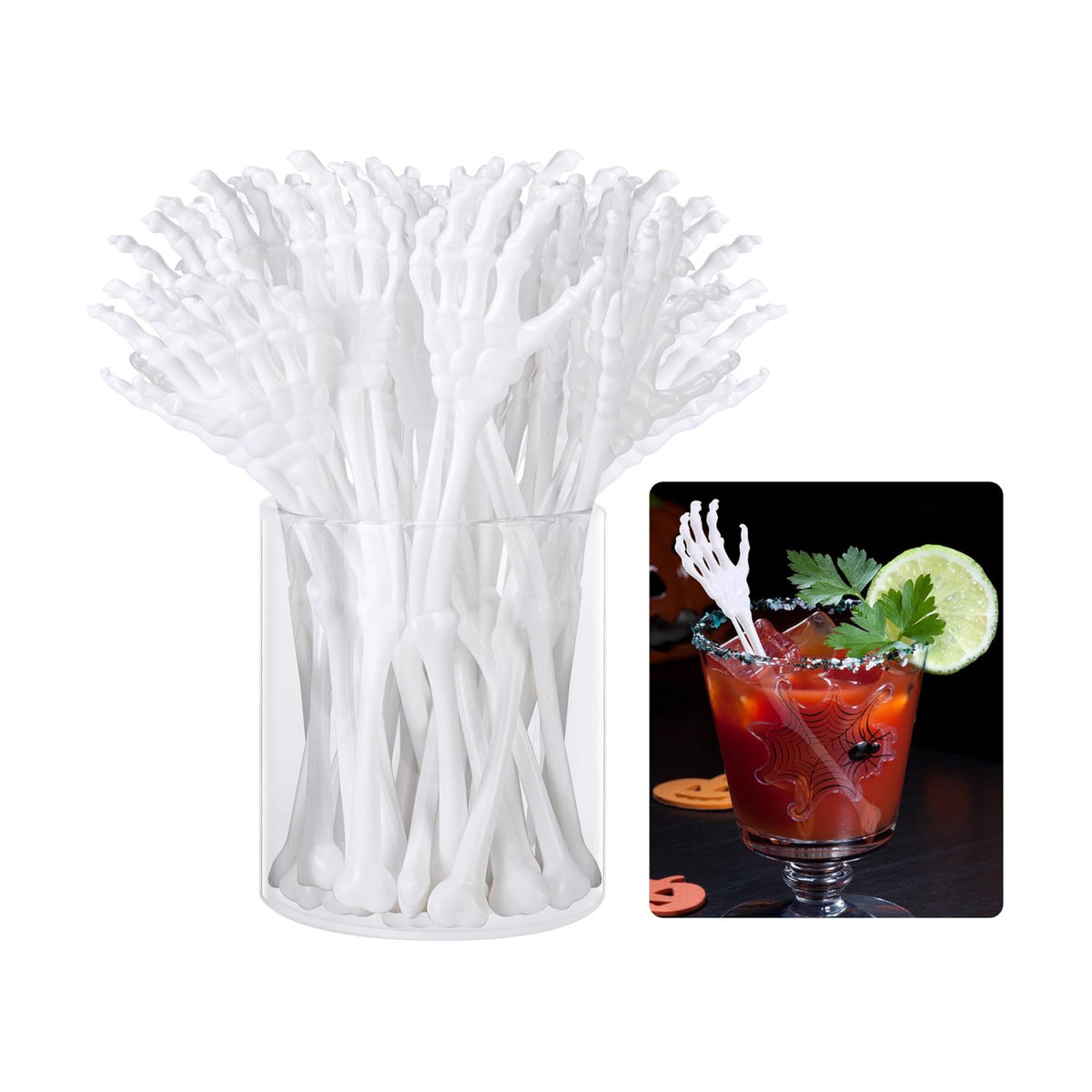 50 Pcs Halloween Skeleton Cocktail Stirrers, Skeleton Hand Swizzle Sticks