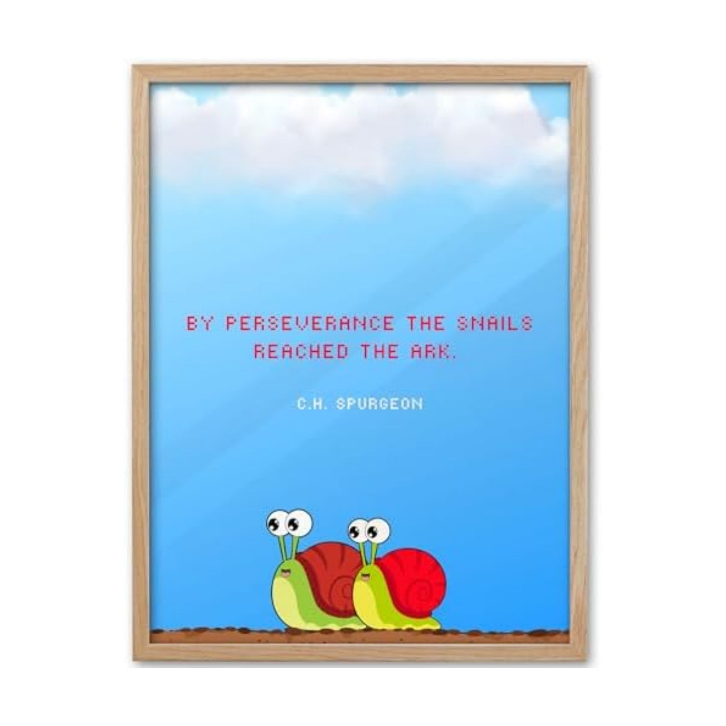 KensTro 12x16 Oak Framed Spurgeon Perseverance Snail Wall Art