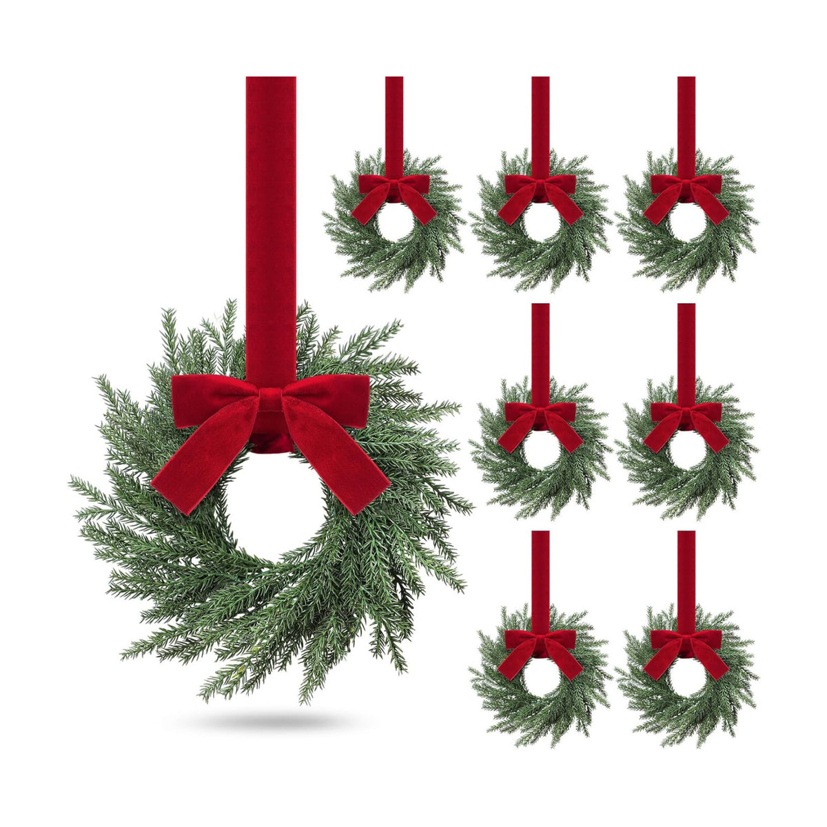 8 Pcs Christmas Small Norfolk Wreaths 12.6 Inch Xmas Pine Wreaths