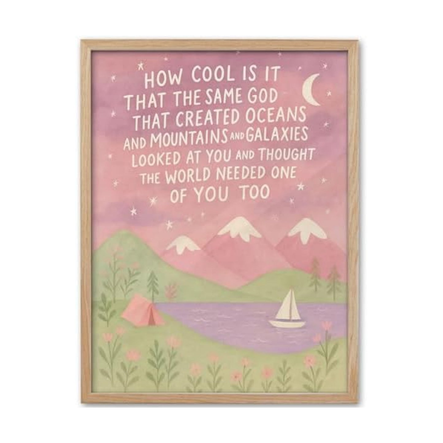 KensTro 12x16in Same God Creation Inspirational Christian Kids Wall Art,Natural OAK Wood Frame with Mountain Canvas