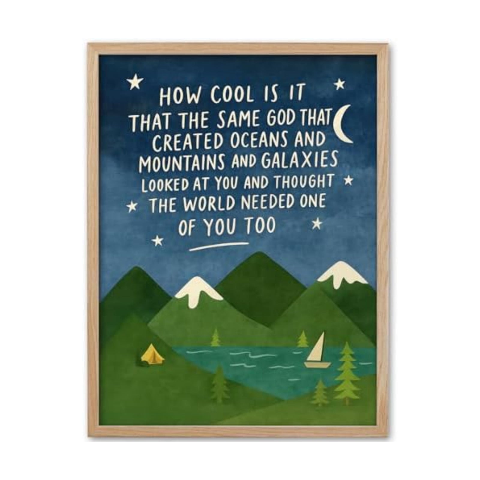 KensTro 12x16in Same God Creation Inspirational Christian Kids Wall Art,Natural OAK Wood Frame with Mountain Canvas