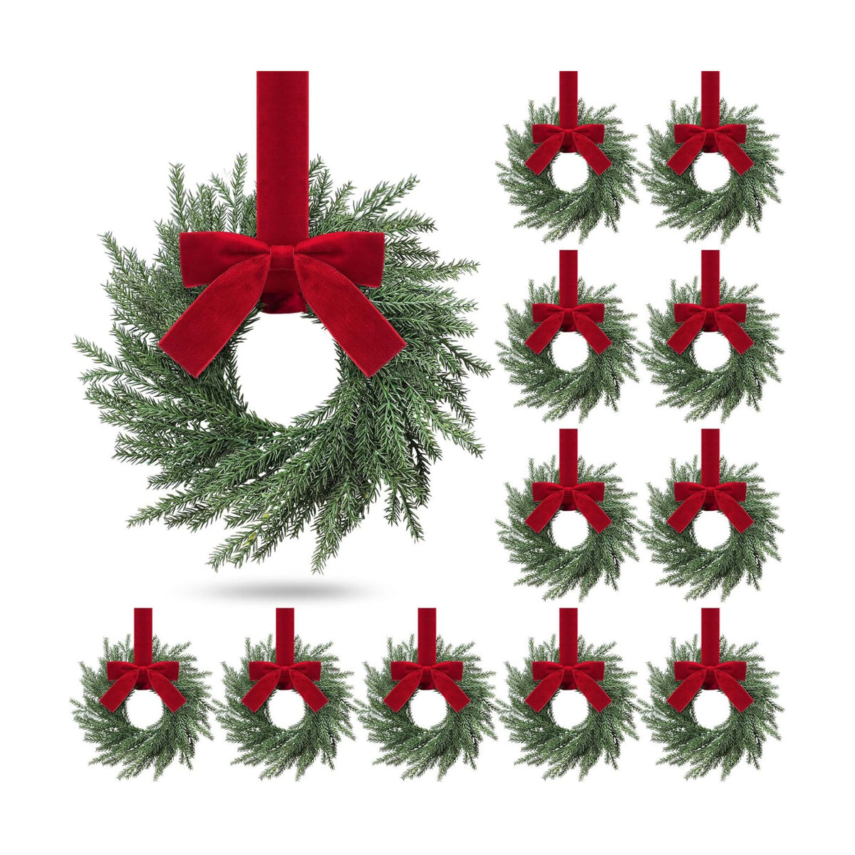 12 Pcs Christmas Small Norfolk Wreaths 12.6 Inch Xmas Pine Wreaths
