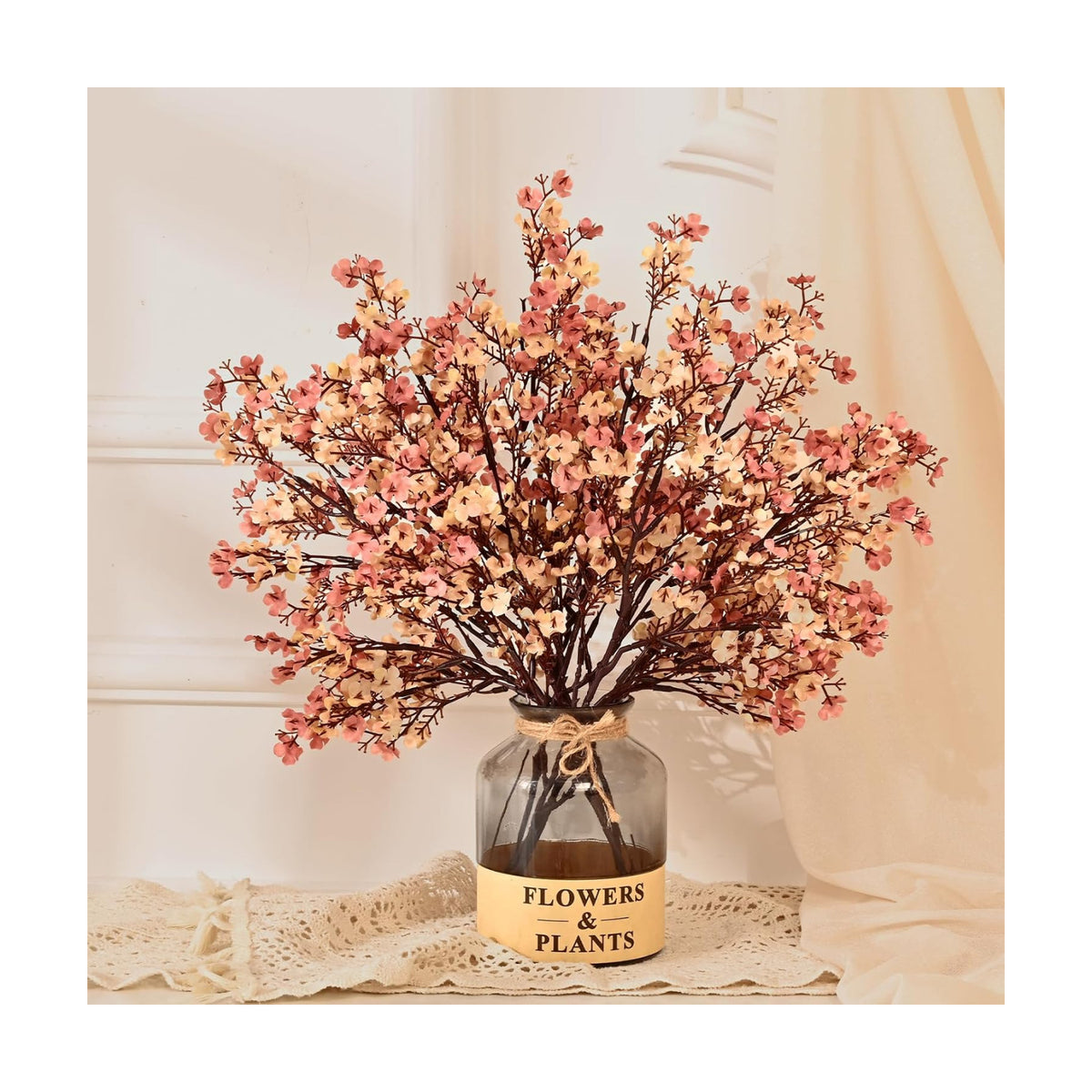 10Pcs Fall Flowers, Real Touch Babys Breath Artificial Flowers, Beige Brown