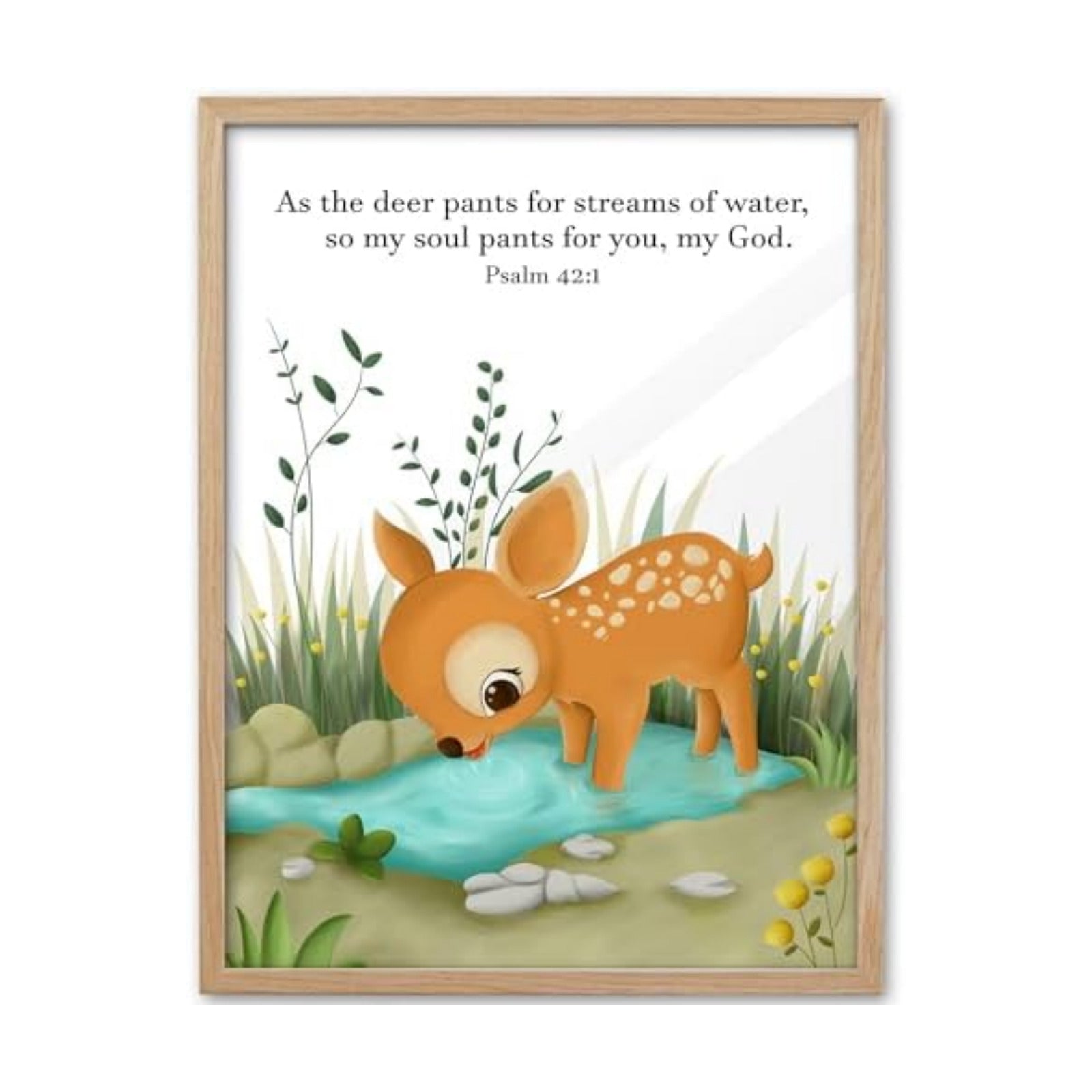 KensTro 12x16 Oak Framed Psalm 42:1 Deer Christian Wall Art