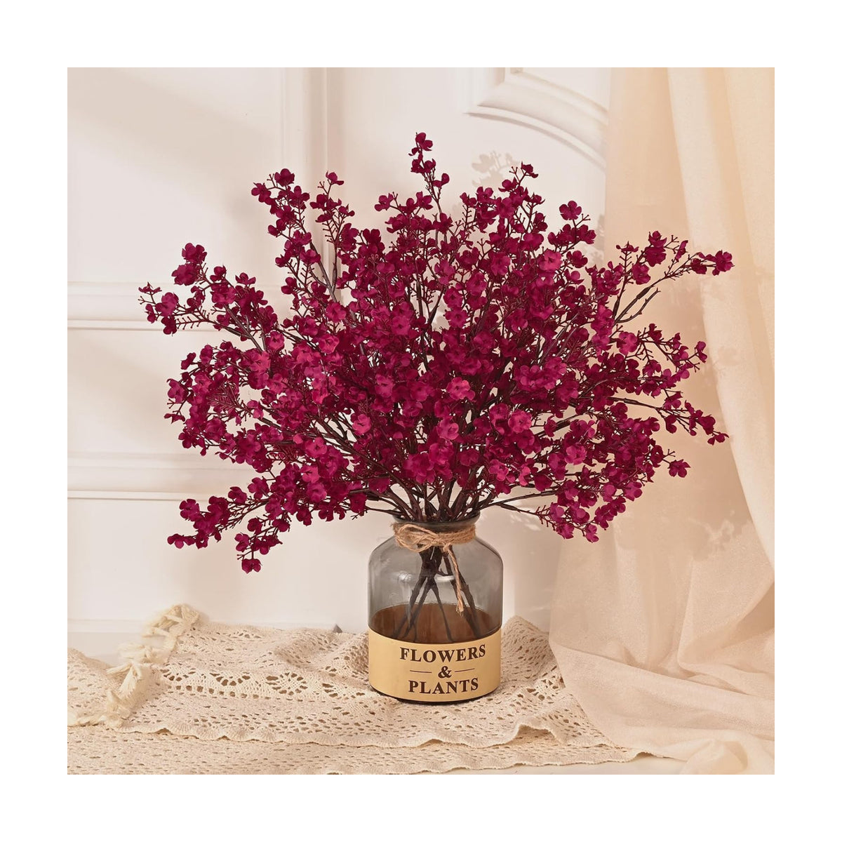 15 Pcs Fall Flowers, Real Touch Babys Breath Artificial Flowers, Burgundy